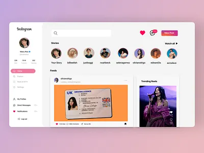 Instagram Web Redesign adobexd app cool design figma flat fresh design graphic design happy vibes illustration instagram instagram design instagram redesign love new ideas summer color ui ux web app web ui ux design