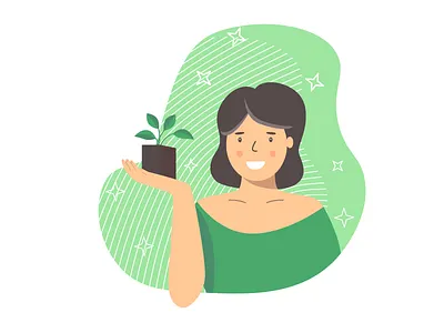 Growing plant design flat flat illustration girl illustration plant smiling girl vector