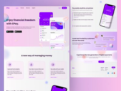 EPay Website 3d 3dshapes android app branding dailyui design glassmorphism iphone minimal purple ui ux web design