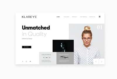 Klareye Landing Page branding eyeglass landing page eyeglass website landing page monochrome monochrome landing page typography