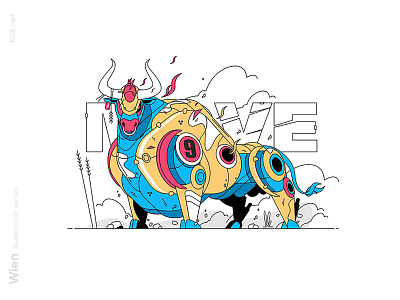 Big bull illustration agressive big bull character flat illustration kit8 robot vector