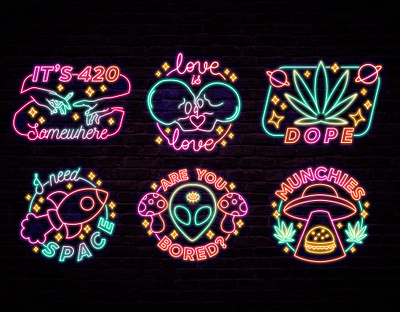 Neon Signs alien art design dope draw illustration love marihuana neon neonsign skull space vector