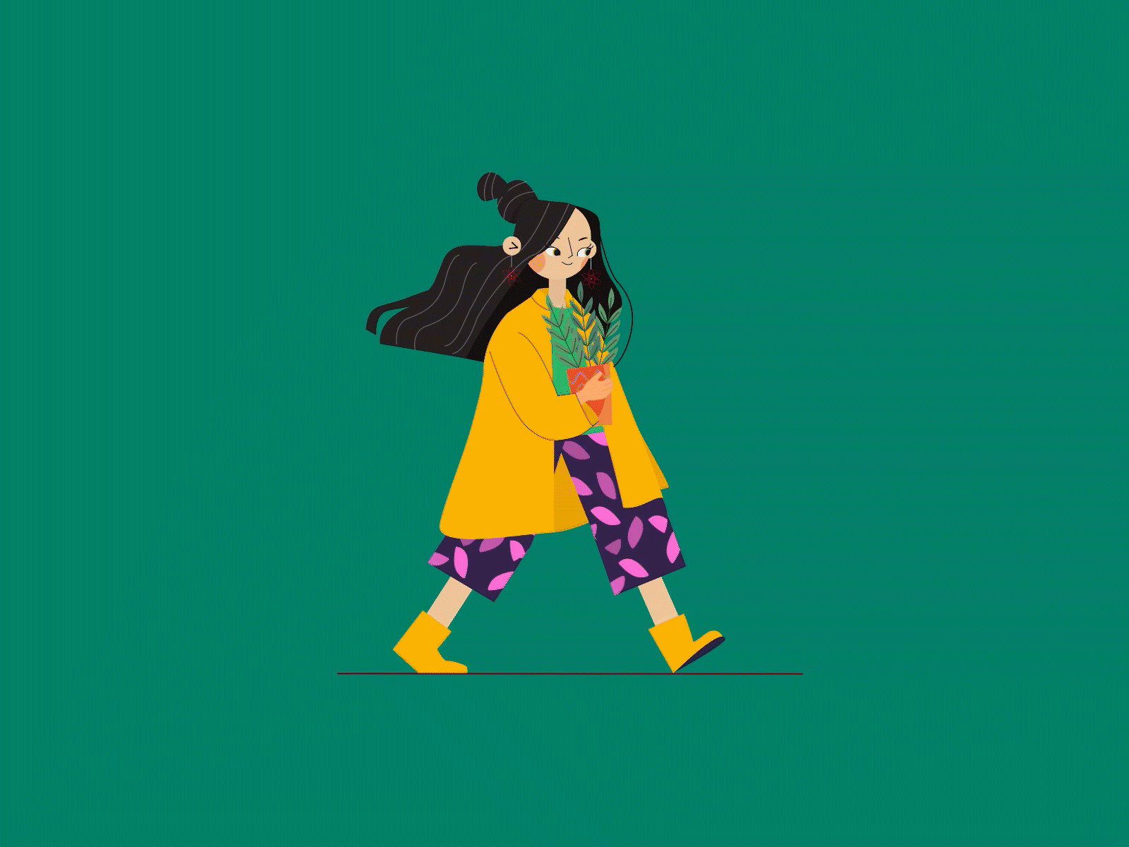walk cycle animation gif hair illustration motion graphics plants walk cycle