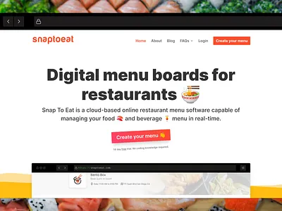 Snap To Eat App food landing page saas simple typography white