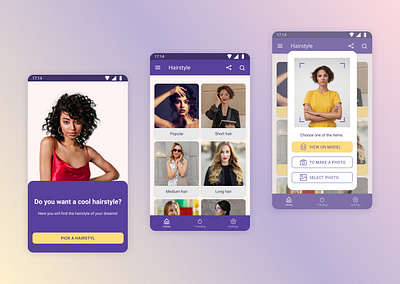 Mobile app for the selection of women's hairstyles design ui ux