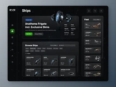 EVE Online | Ship Dashboard clean dashboard eve eve online futuristic gaming gaming dashboard gaming interface glass ui glass ui dashbooard modern ships simple space spaceships ui user interface