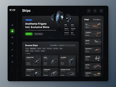 EVE Online | Ship Dashboard clean dashboard eve eve online futuristic gaming gaming dashboard gaming interface glass ui glass ui dashbooard modern ships simple space spaceships ui user interface