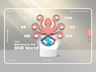 Octopus World Web Concept 3d clean ui creative world design illustration login logo minimal modern design product design register sign up ui ux visual design