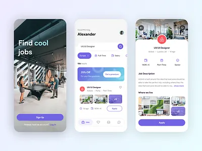 Job Finder App app clean clean ui concept design hiring job job application job board job finder job listing jobs minimal mobile mobile app mobile ui simple ui ux