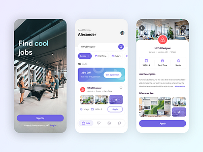 Job Finder App app clean clean ui concept design hiring job job application job board job finder job listing jobs minimal mobile mobile app mobile ui simple ui ux