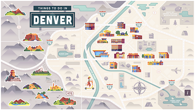 Things to do in Denver adventure color denver design food hearst hiking illustration interactive travel vector