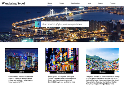 Wandering Seoul - Korean travel site beginnerdesigner design graphic design link to code mock up travel site travel website ui web design