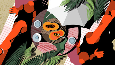 Papaya beach artwork beach illustration papaya people seabathing summer tropical