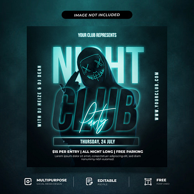 Night Club Party Social Media Post Template electro