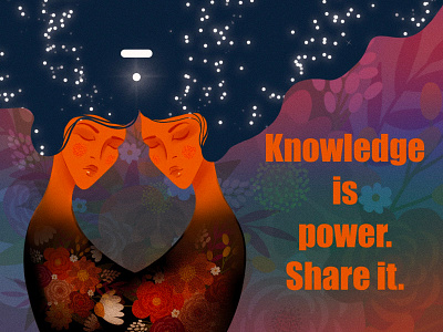 Knowledge is power. Share it. 2d 2d illustration apple pencil character cosmos flat illustration flowers knowledge playoff power procreate share space women