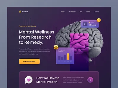 Header Exploration - Peacelah Mental Health Website ✌️ clean dark doctor gradient graphic design header health healthy homepage illustration landing page medical mental mental health oneweekwonders ui ui design ux web design website design