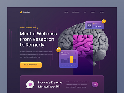 Header Exploration - Peacelah Mental Health Website ✌️ clean dark doctor gradient graphic design header health healthy homepage illustration landing page medical mental mental health oneweekwonders ui ui design ux web design website design