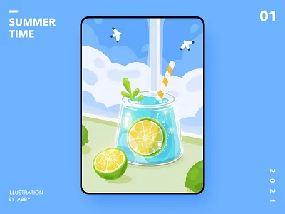 summer illustration，drink，lemon