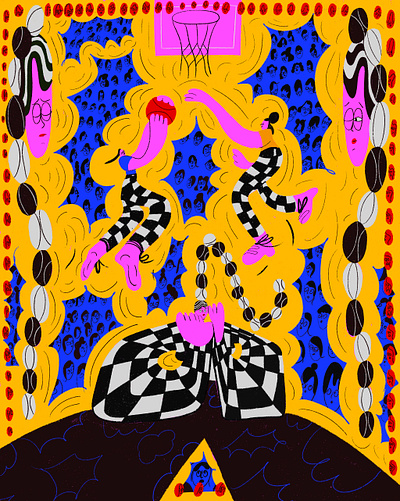 winner or loser basket basquet color editorial illustration psychedelic