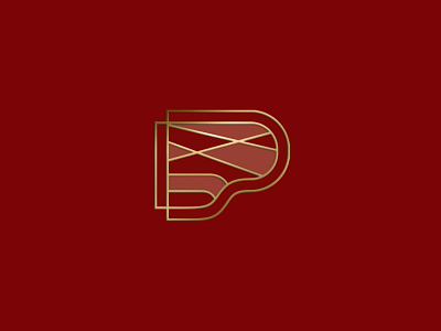Pianist Paul Warthen Secondary Brandmark–Bordeaux brand branding design gold graphic design identity instrument logo logo design logo designer music musician p pianist piano red