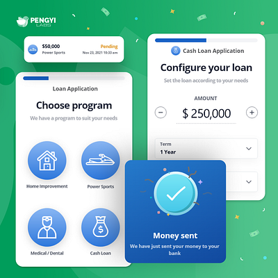 Responsive Web App Design & Front End Dev | Loans Web App app blue bootstrap cash design digital figma financial fintech green loans money nextjs prototype react reactjs responsive scss technology web