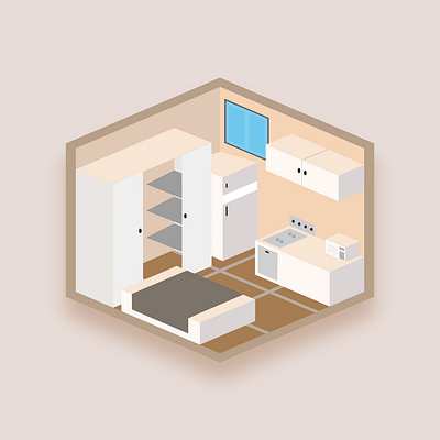 Bachelor Unit 🏠 adobe illustrator bachelor unit illustration isometric bedroom isometric design isometric illustration