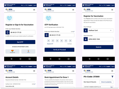 COWIN Redesign App app design covaxin covid19 cowin app dose1 dose 2 login mobile design slot booking for vaccination vaccination app