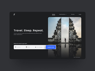 Travel landing page - UI Concept above the fold dark theme dark ui design landing page minimal travel ui ui uiux website