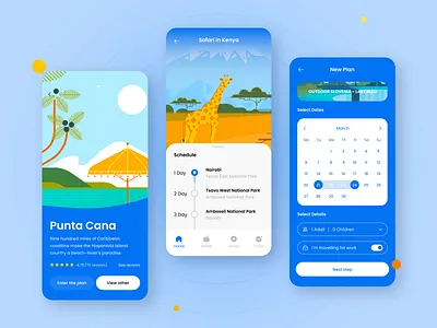 Travel App blue book booking calendar colorful illustration mobile mobileapp mobileapplication plan planner reservation travel travelapp travelling travellingapp travelmobile trip tripapp tripplanner