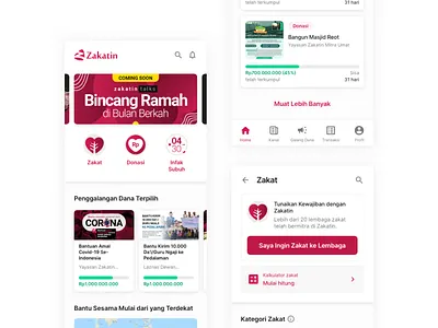 Homepage - Zakatin.com banner clean crowdfunding design donate home icon indonesia landing mobile page platform qurban red responsive ui ux website white zakat