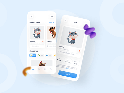 Pet Adoption app 3d design app cat dog dog app figma ios app minimialist mobile mobile ui pet pet adoption pet app pet care pet rescue pet store app petshop store app