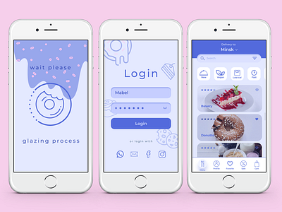 Dessert delivery mobile app. app application design dessert donut food mobile ui ux webdesign