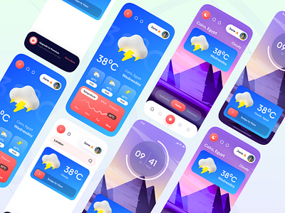 Modern Weather App Design blue clean daily ui design gradient modern uiux weather weather app weather forecast website ui yellow