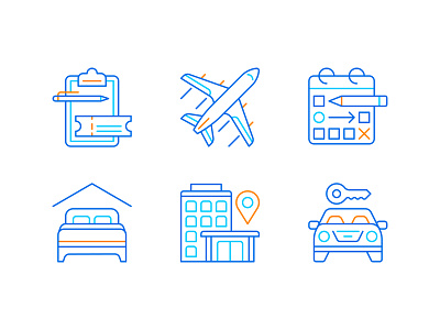 Airline Iconography Style Test airline car design geometric hotel icon illustration line line icon plane spot illustration ticket ui vector