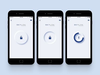 Mobile application for door opening and closing. app application bluetooth branding button design ios lock logo lose open simple ui ux web