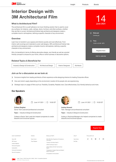 3M- A webinar invitation for 3m's Architectural Film design invitation landingpage