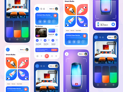 Smart Home App animation branding bulb dark mode design digital home illustration logo remote rgb smart smart bulb smart home smarthome smarthouse typography ui uiux vector