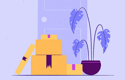 Moving apartment boxes character dribble flat illustration flowers illustration moving procreate