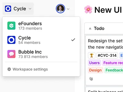 Workspace Switcher app design light switcher ui ux workspace