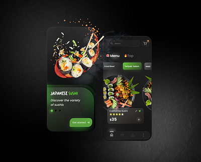 Sushi Restaurant App cook dark dark mode delibery service design fast food food food app ios japanese food menu restaurant ui ux