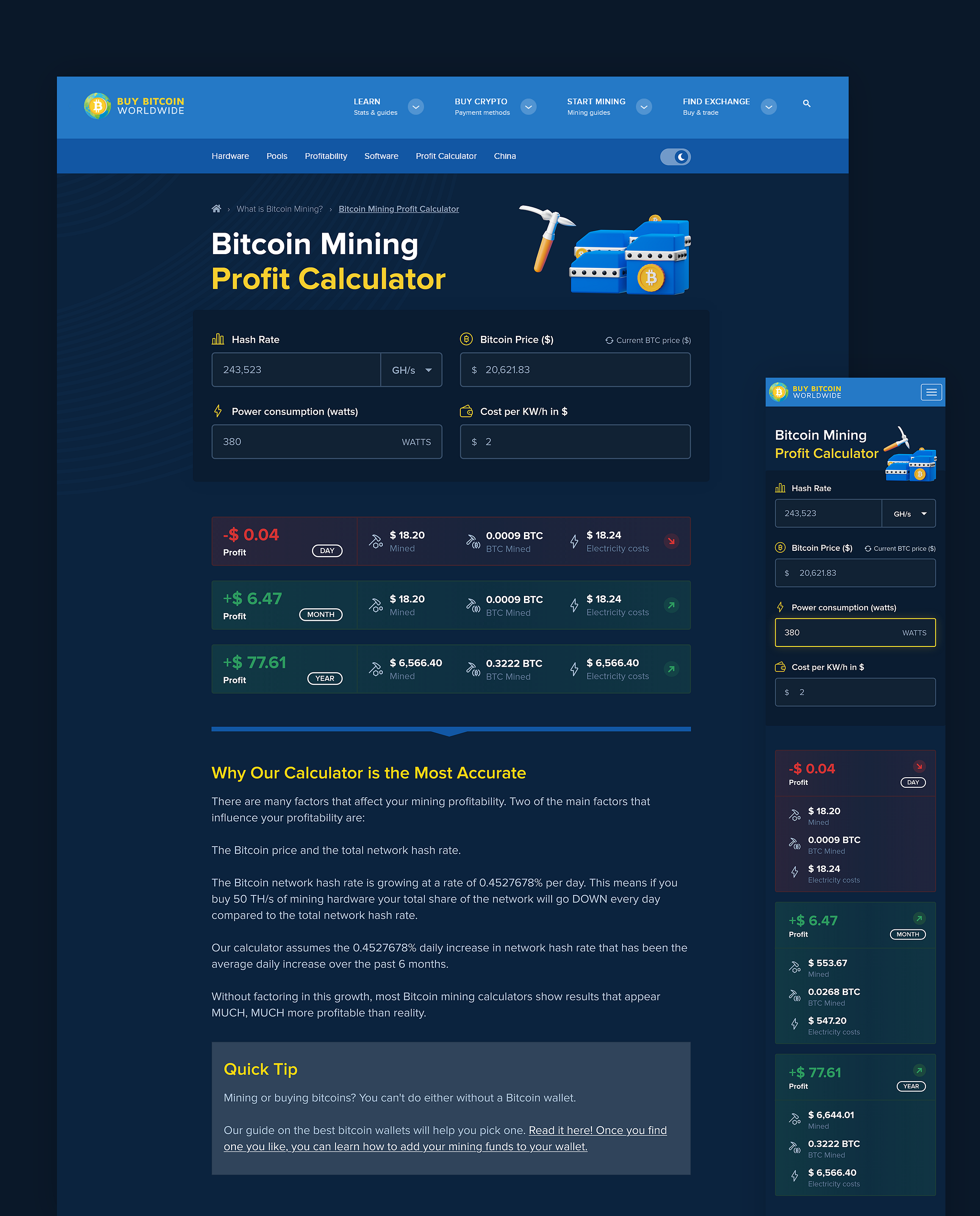 Bitcoin mining profit calculator by Pitu Alexandru on Dribbble