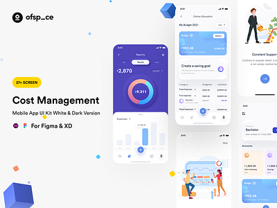 Cost Management App I UI Kit app cost calculator cost management finance finance app financial app graphic design illustration ios app kit mobile app mobile ui money money management ofspace ui kit ui8 vector