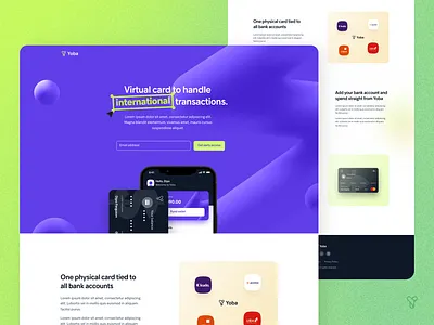 Landing page - Yoba animation card dailyui design figma fin tech financial fintech green mobile app purple ui uidesign ux virtual cards yoba zuriks
