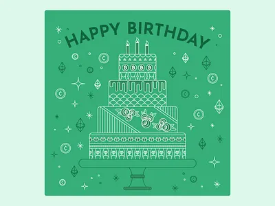 Crypto Birthday Cake NFT Greeting birthday birthday cake bitcoin blockchain blue cake coin crypto cryptocurrency ethereum green greeting card happy birthday illustration line illustration nft non fungible token pink