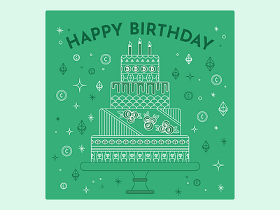 Crypto Birthday Cake NFT Greeting birthday birthday cake bitcoin blockchain blue cake coin crypto cryptocurrency ethereum green greeting card happy birthday illustration line illustration nft non fungible token pink