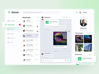 School Admin - Dashboard - Messenger admin chat clean college contact dashboard deliver education green list messenger photo school staff student teacher ui design university ux design web design