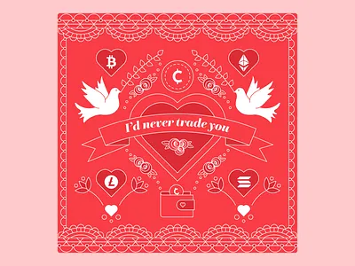 Crypto Valentine's Day Love Card NFT bitcoin blockchain coin crypto cryptocurrency dove ethereum greeting card hearts lace love nft non fungible token red valentines day wallet