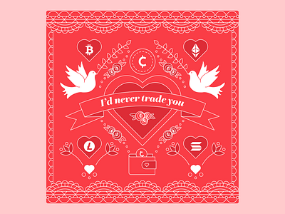 Crypto Valentine's Day Love Card NFT bitcoin blockchain coin crypto cryptocurrency dove ethereum greeting card hearts lace love nft non fungible token red valentines day wallet