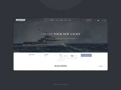 MOTORBOAT. First screen catalog dimusbaev figma foto magazine market minimalism onlinecatalog onlinemarket premium service ships shop store trends ui ux web design whater yachts