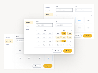 Date picker annualy dashboard date picker finance app monthly quarterly